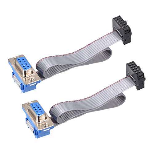 uxcell IDC Wire Flat Ribbon Cable DB9 Female to FC-10 Female Connector 2.54mm Pitch 20cm Length, 2pcs - Image 1