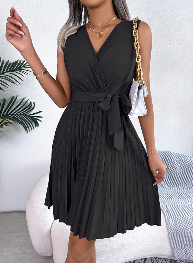 Take Two Black Sleeveless Pleated Mini Dress - Image 1