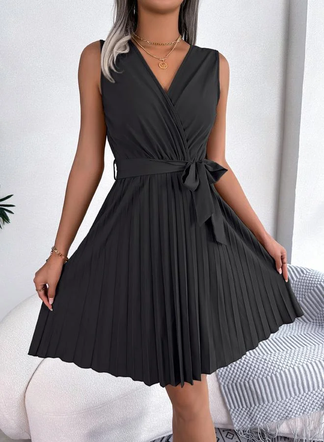 Take Two black Black Sleeveless Pleated Mini Dress for Women | Best Price UAE