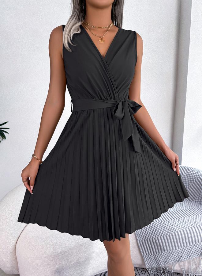 Take Two Black Sleeveless Pleated Mini Dress - Image 5