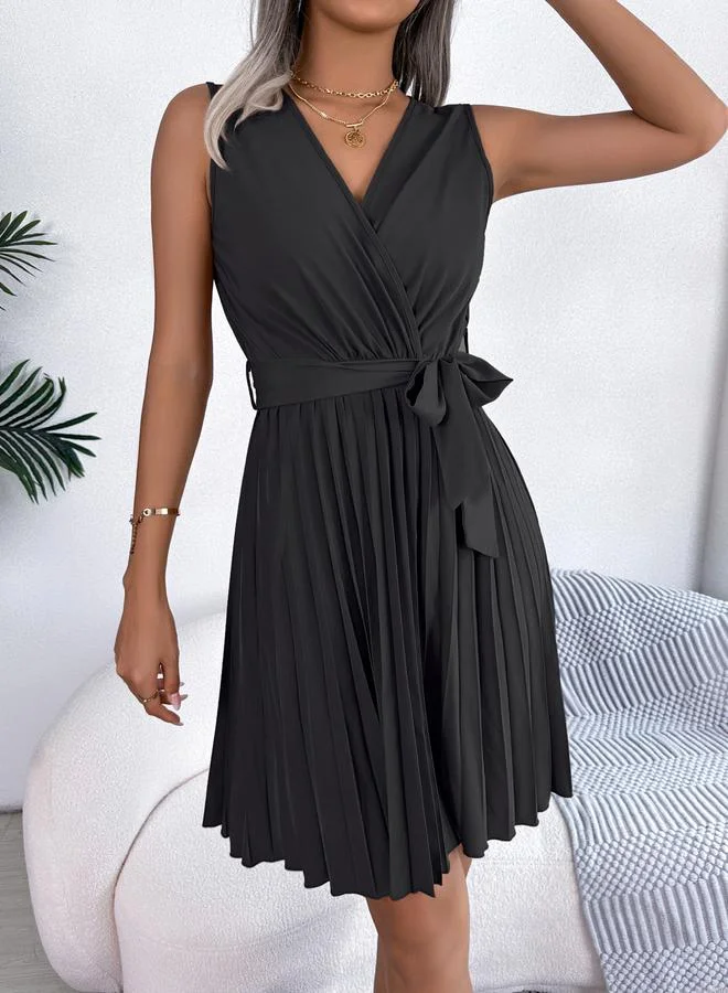 Take Two black Black Sleeveless Pleated Mini Dress for Women | Best Price UAE