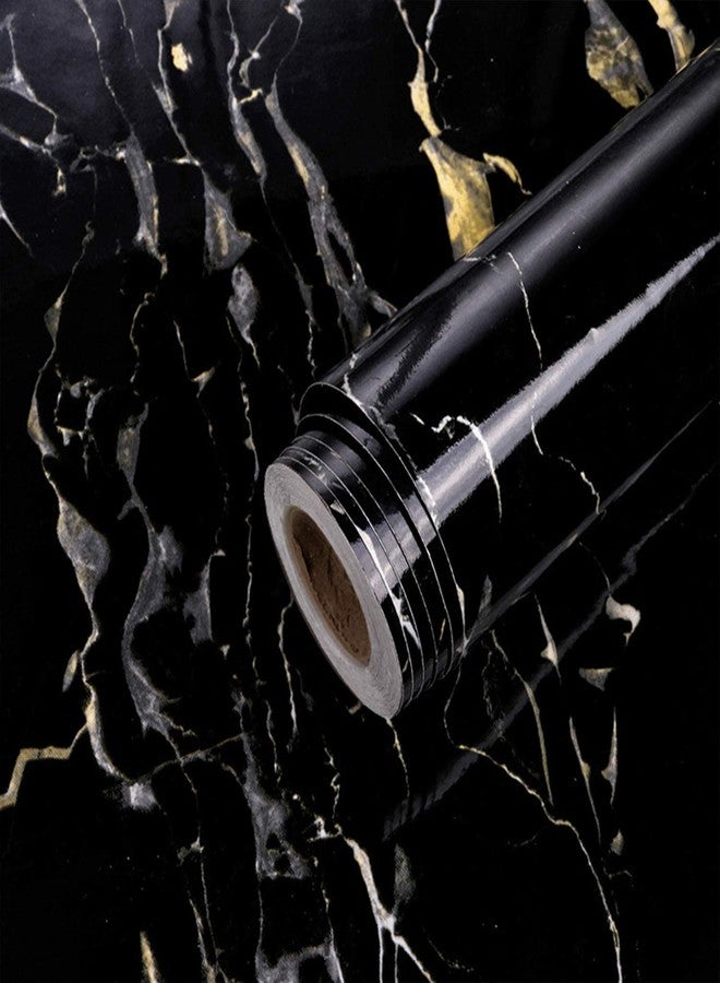 Abhaymart Wall Sticker Marble Waterproof Wallpaper Foil (60cm x 200cm) for Furniture, Kitchen, Cabinets, Almirah Plastic Table Wardrobe, Renovation Self Adhesive (Black Marble Golden Veins Foil) - Image 1