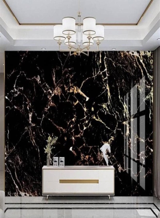 Abhaymart Wall Sticker Marble Waterproof Wallpaper Foil (60cm x 200cm) for Furniture, Kitchen, Cabinets, Almirah Plastic Table Wardrobe, Renovation Self Adhesive (Black Marble Golden Veins Foil) - Image 2