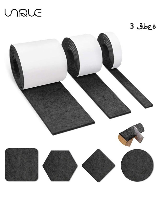 Unique 3 Rolls Felt Tape with Adhesive Backing, Adhesive Felt Pads for Furniture, Rocking Chair Floor Protectors, Heavy Duty Felt Pads Cut Any Shape, Felt Strips for Chairs, Floor Protection - Image 1