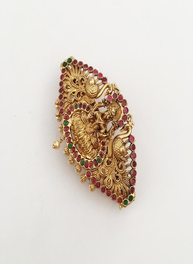 latest hair clips for women and girls antique gold color finish center clips with colorful stones (pack of 1) traditional back clips hair pins - Image 4