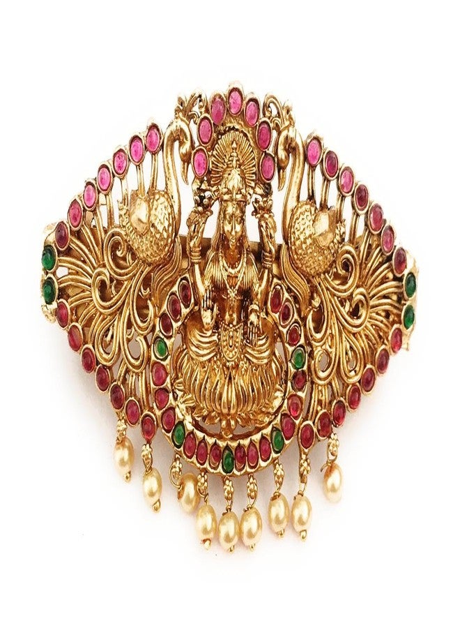 latest hair clips for women and girls antique gold color finish center clips with colorful stones (pack of 1) traditional back clips hair pins - Image 1