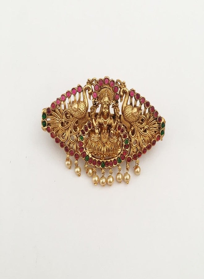 latest hair clips for women and girls antique gold color finish center clips with colorful stones (pack of 1) traditional back clips hair pins - Image 3
