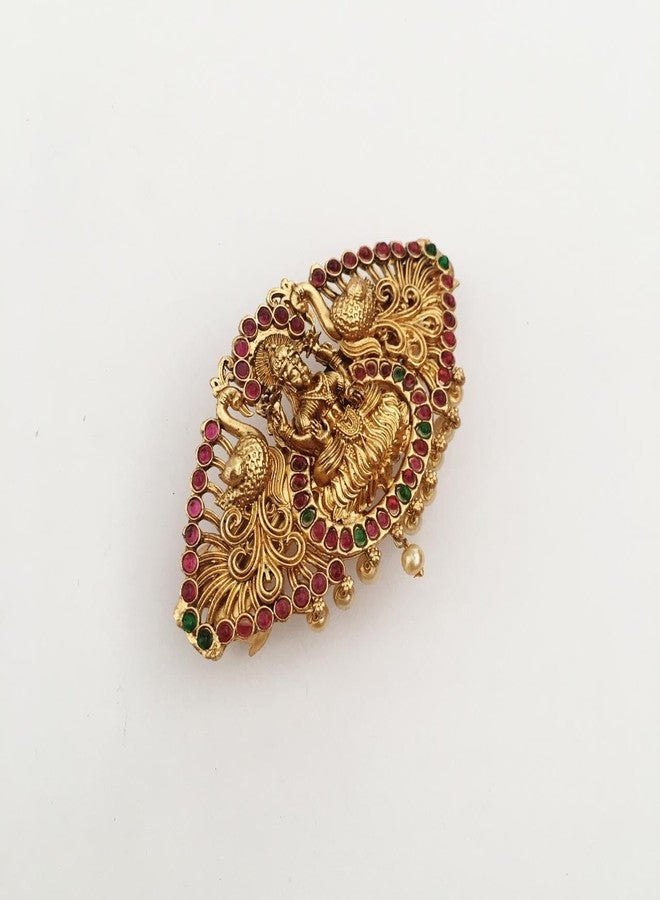 latest hair clips for women and girls antique gold color finish center clips with colorful stones (pack of 1) traditional back clips hair pins - Image 2