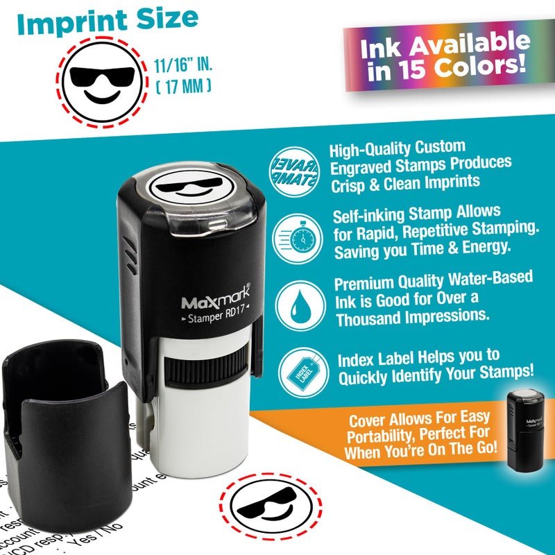 MaxMark Round Self Inking Emoji Stamp - Check - Green Ink - Image 4