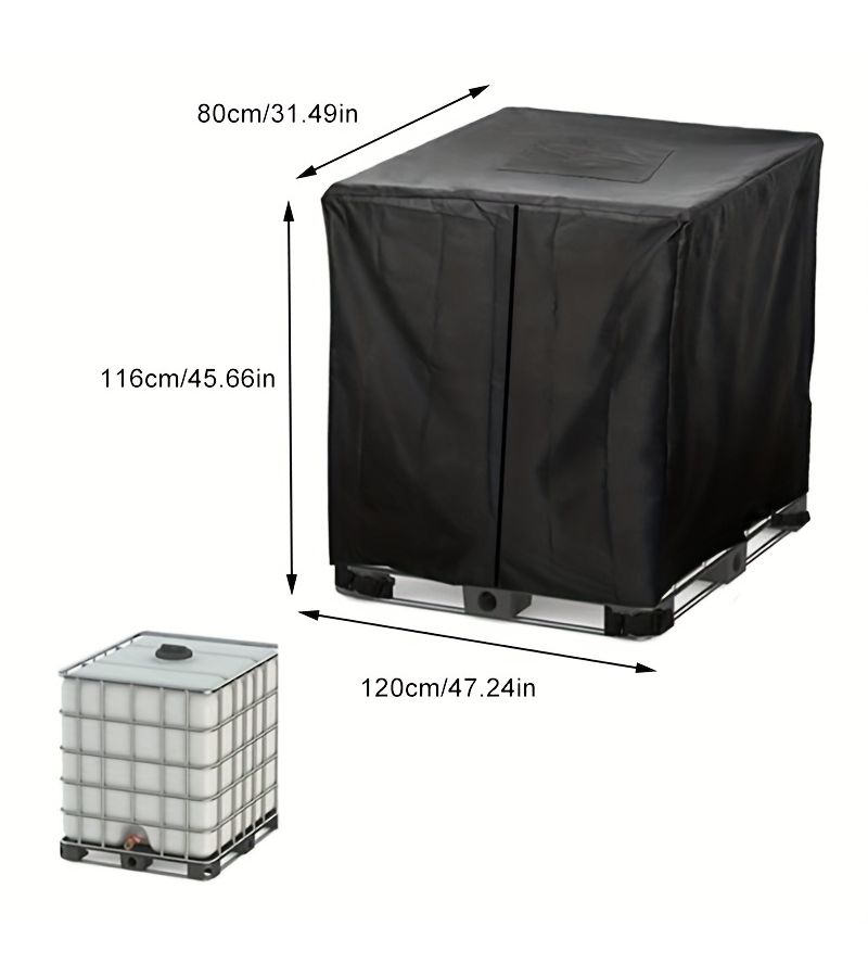 Courtyard Popular IBC Ton Bucket Cover 264 Gallons Outdoor Water Tank Cover 1000L Black Zippered 47 24x39 37x45 67 Inch - Image 3