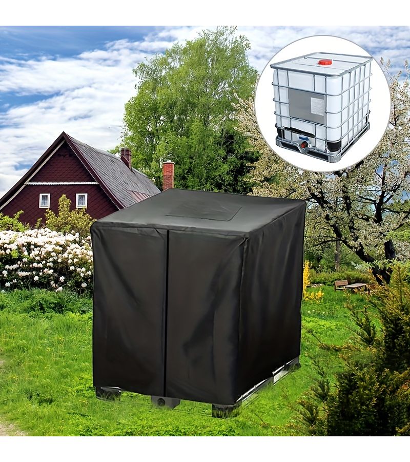Courtyard Popular IBC Ton Bucket Cover 264 Gallons Outdoor Water Tank Cover 1000L Black Zippered 47 24x39 37x45 67 Inch - Image 2