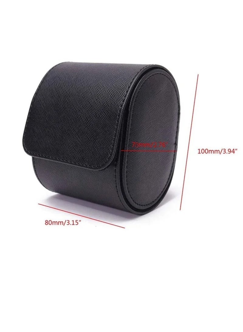 Watch Roll Travel Case Black Real Leather Watch Roll Single Watch Travel Case Leather Watch Box Roll Great for Travel with Large Watches Watch Storage Organizer Jewelry Gift Box - Image 2
