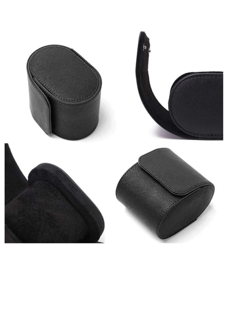 Watch Roll Travel Case Black Real Leather Watch Roll Single Watch Travel Case Leather Watch Box Roll Great for Travel with Large Watches Watch Storage Organizer Jewelry Gift Box - Image 4