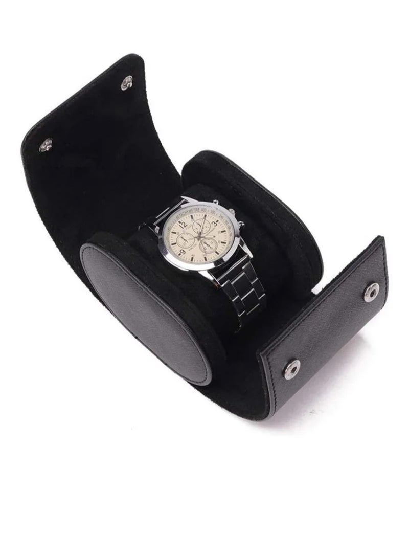 Watch Roll Travel Case Black Real Leather Watch Roll Single Watch Travel Case Leather Watch Box Roll Great for Travel with Large Watches Watch Storage Organizer Jewelry Gift Box - Image 5