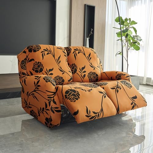 HOKIPO 'Elira Series' Polyester Blend 140gsm Fully Covered Recliner Sofa Cover 2 Seater, Copper Brown Floral (AR-4941-C8) - Image 1