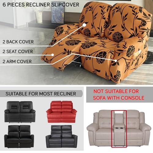 HOKIPO 'Elira Series' Polyester Blend 140gsm Fully Covered Recliner Sofa Cover 2 Seater, Copper Brown Floral (AR-4941-C8) - Image 5