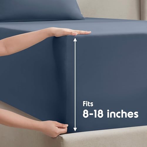 Nestl Split King Bed Sheet Set - Navy Blue - Instantly Soft Microfiber, No Break-in Wash - 4-Piece Deep Pocket Sheets & Pillowcases, Stays Put All Night - Image 4