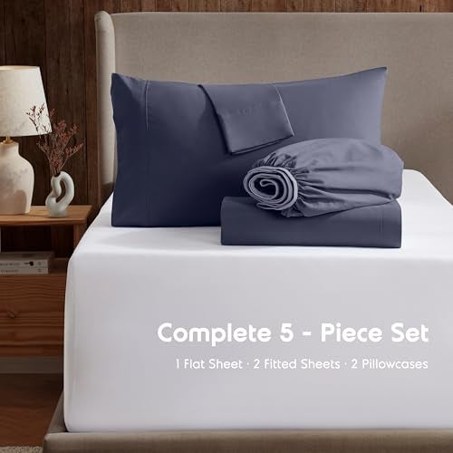 Nestl Split King Bed Sheet Set - Navy Blue - Instantly Soft Microfiber, No Break-in Wash - 4-Piece Deep Pocket Sheets & Pillowcases, Stays Put All Night - Image 2