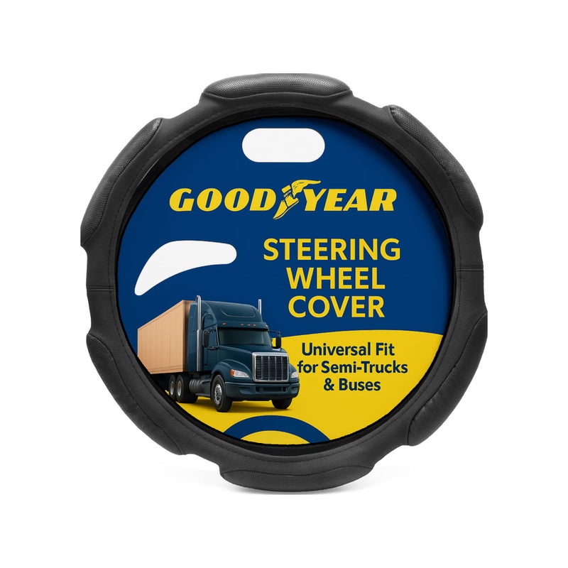 Goodyear Bus and Truck Steering Wheel Cover (18 INCHES) â€“ Semi Truck, Vegan Leather Grip, Non-Slip, Comfortable, Heavy-Duty Protection Steering Wheel Cover - Image 1