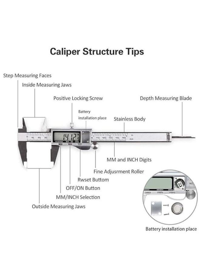 EasyLife Digital Caliper Measuring Tool with Stainless Steel, Electronic Micrometer Caliper with Large LCD Screen, Auto-Off Feature, Inch and Millimeter Conversion (6 Inch/150 mm)  - Image 4