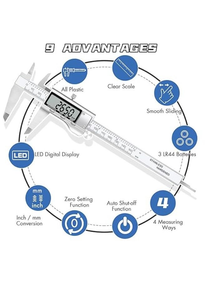 EasyLife Digital Caliper Measuring Tool with Stainless Steel, Electronic Micrometer Caliper with Large LCD Screen, Auto-Off Feature, Inch and Millimeter Conversion (6 Inch/150 mm)  - Image 5