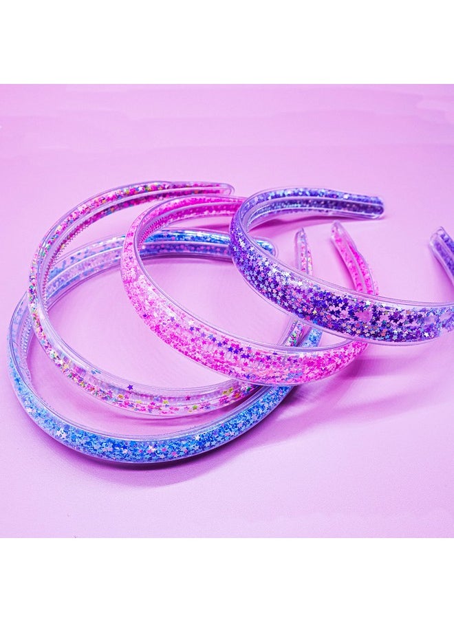 FROG SAC FROG SAC 4 Glitter Headbands for Girls, Sparkly Confetti Headband with Teeth for Kids, Cute Rainbow Pink Purple Blue Hard Head Bands, Little Girl Hair Accessories  - Image 5
