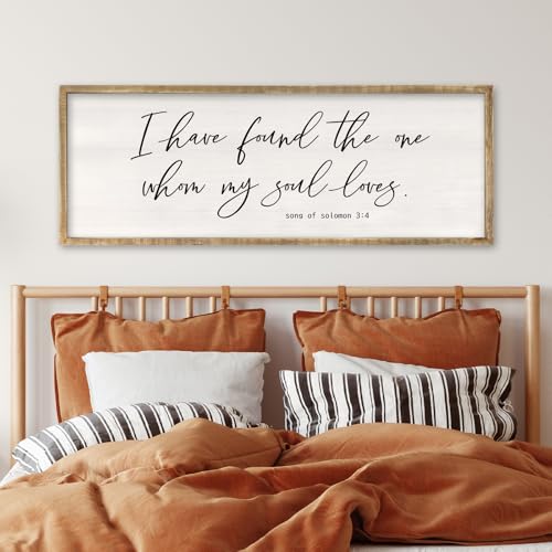 RLWangChao Inspirational Christian Wall Decor I Have Found the One Whom My Soul Loves Sign 3212 Inch Song of Solomon 34 for Master Bedroom Above Over Bed Large Wood Framed Wall Hanging Art Wood - Image 1