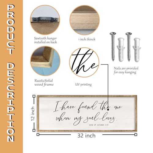 RLWangChao Inspirational Christian Wall Decor I Have Found the One Whom My Soul Loves Sign 3212 Inch Song of Solomon 34 for Master Bedroom Above Over Bed Large Wood Framed Wall Hanging Art Wood - Image 3