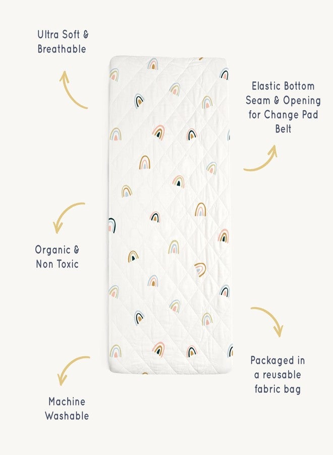 Makemake Organics Organic Changing Pad Cover GOTS Certified Organic Cotton Changing Table Cover Non Toxic Quilted Ultra Soft Girls Boys Neutral Nursery (16"x33", Rainbow) - Image 3