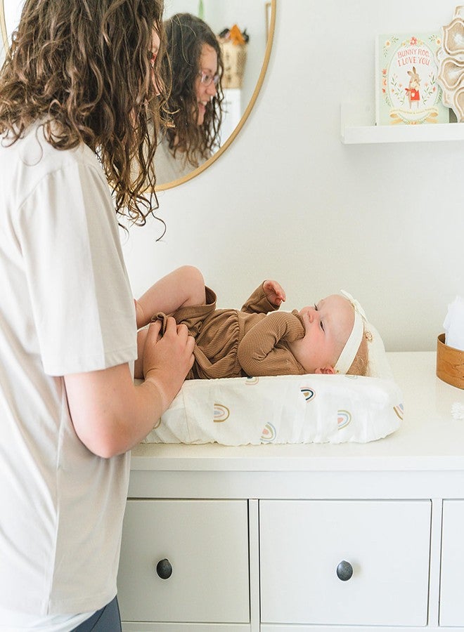 Makemake Organics Organic Changing Pad Cover GOTS Certified Organic Cotton Changing Table Cover Non Toxic Quilted Ultra Soft Girls Boys Neutral Nursery (16"x33", Rainbow) - Image 2