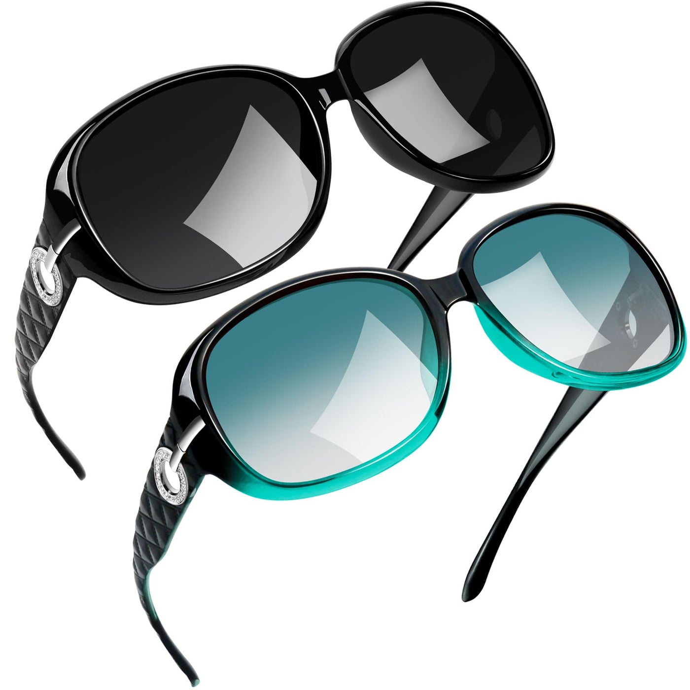 Joopin Big Sunglasses Oversized Black and Green Shades for Women Trendy Designer Ladies Jackie Sun Glasses Polarized UV Protection Rhinestone Sunnies 2 Pack