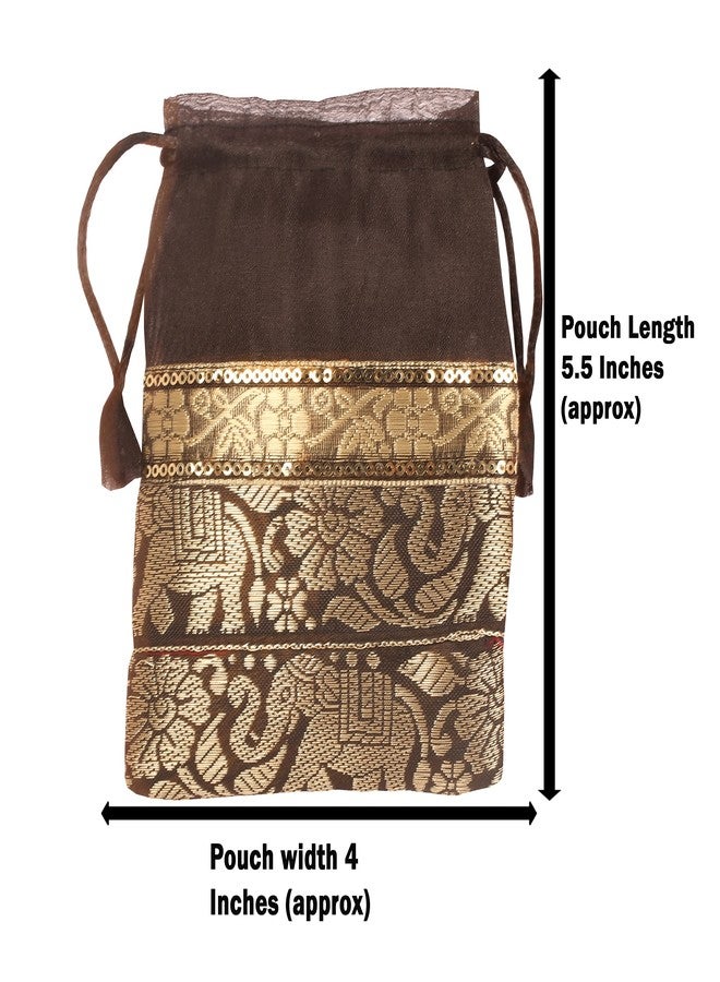 تتش ستون حقائب برباط من تاتشستون، مصنوعة يدوياً على الطريقة الهندية التقليدية من قماش البروكار بنقشة الفيل. مثالية للهدايا والمجوهرات وحفلات الزفاف وتوزيع الحلويات. طقم مكون من 9 حقائب صغيرة متعددة الألوان زاهية. - Image 2