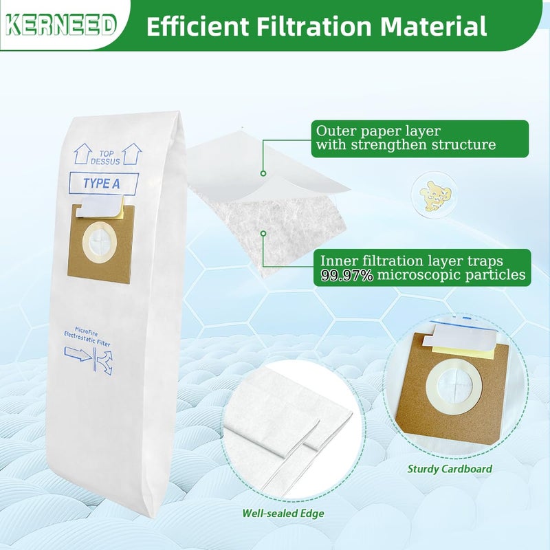 Kerneed 12 Pack Type A Vacuum Bags Replacement for Hoover Convertible, Decade 80, Concept One, Concept Two Upright Vacuum Cleaners, Replace Part 4010001A, 4010100A, 4010324A - Image 4