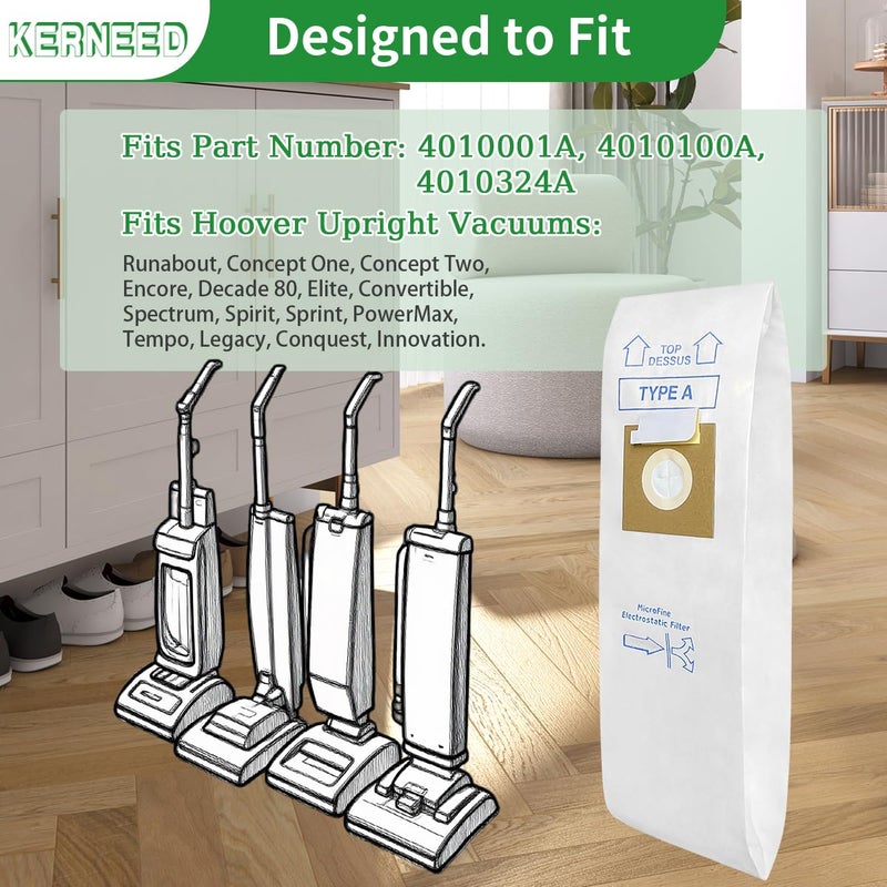 Kerneed 12 Pack Type A Vacuum Bags Replacement for Hoover Convertible, Decade 80, Concept One, Concept Two Upright Vacuum Cleaners, Replace Part 4010001A, 4010100A, 4010324A - Image 2