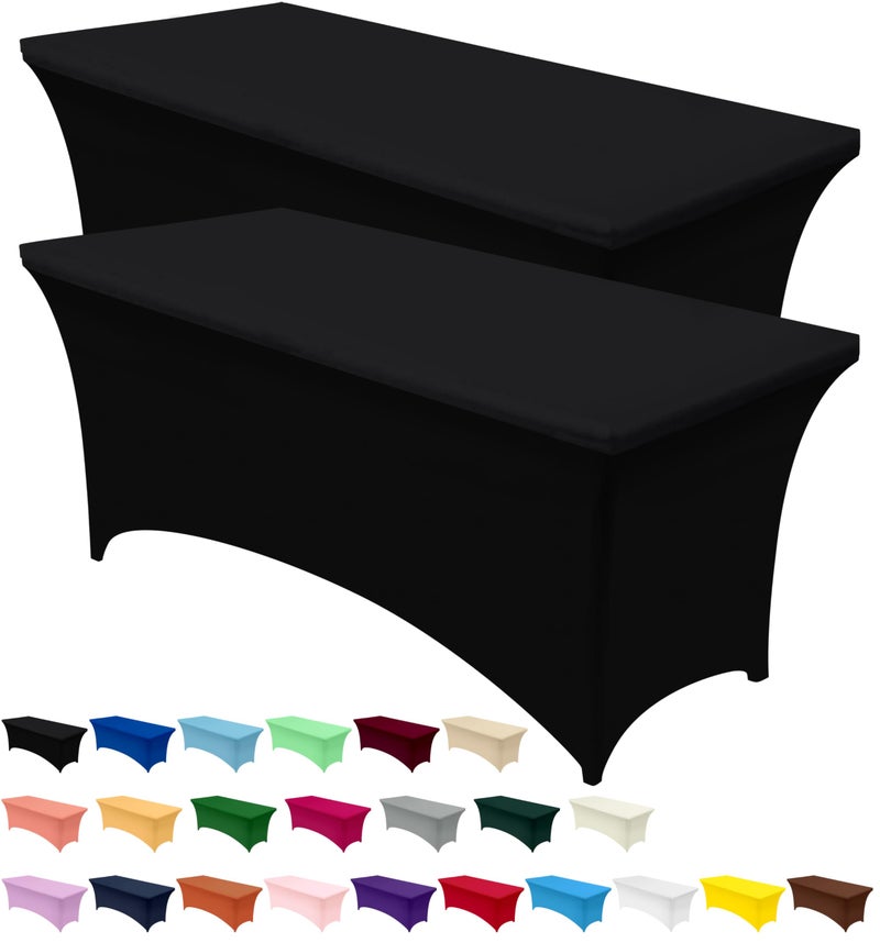 Utopia Kitchen Spandex Tablecloth 2 Pack 5FT Black Tight Fitted Washable and Wrinkle Resistant Stretch Table Cloth Rectangle Cover for Trade Show Weddings  Parties 60Lx30Wx30H Inch