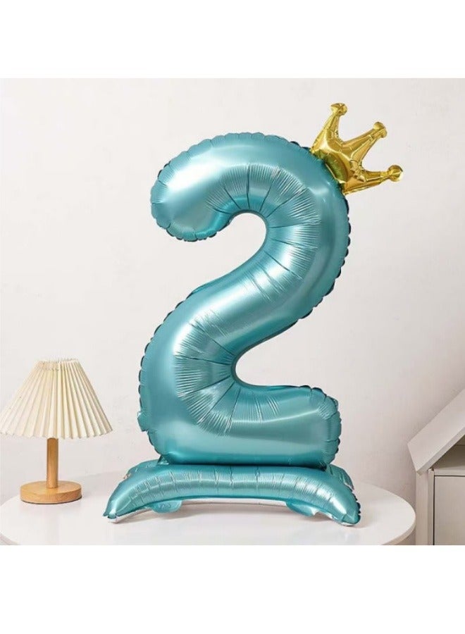 بالون كبير رقم 2 مع تاج وقاعدة، ديكور عيد ميلاد، ترتيب المشهد