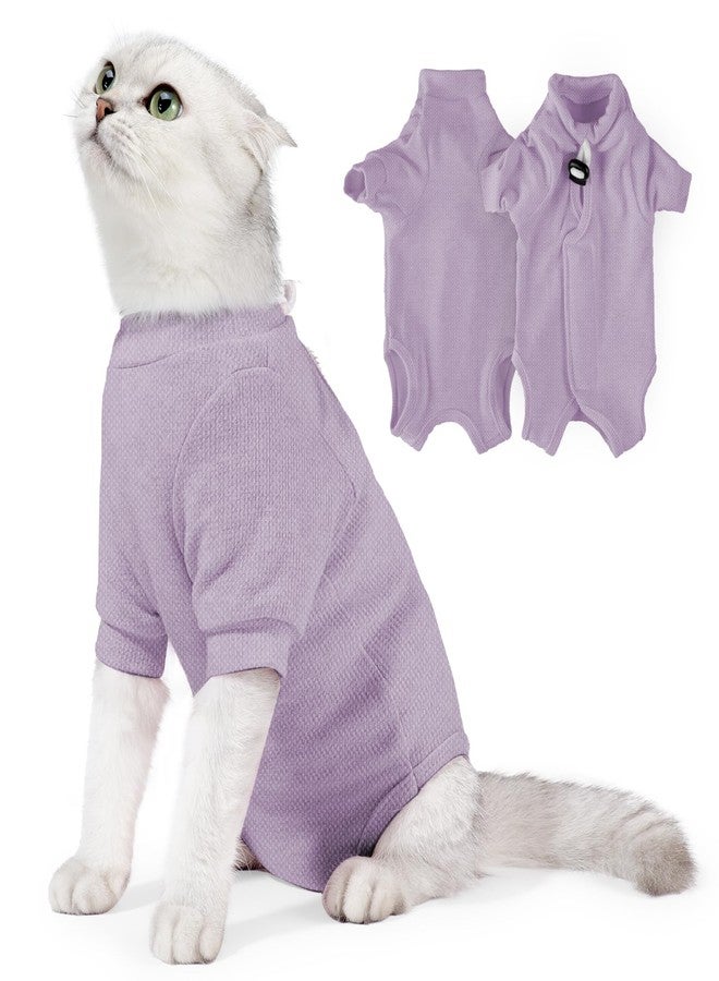 JOHNBOLIN Cat Surgery Recovery Suit - E-Collar Alternative Anti-Licking Spay/Neuter Bodysuit, Soft Pet Surgical Pajamas for Cats, Abdominal Wound Onesie (Purple, Small) - Image 1