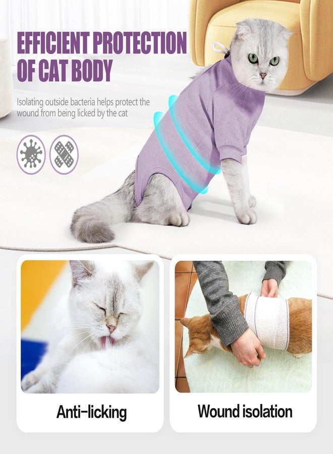 JOHNBOLIN Cat Surgery Recovery Suit - E-Collar Alternative Anti-Licking Spay/Neuter Bodysuit, Soft Pet Surgical Pajamas for Cats, Abdominal Wound Onesie (Purple, Small) - Image 3