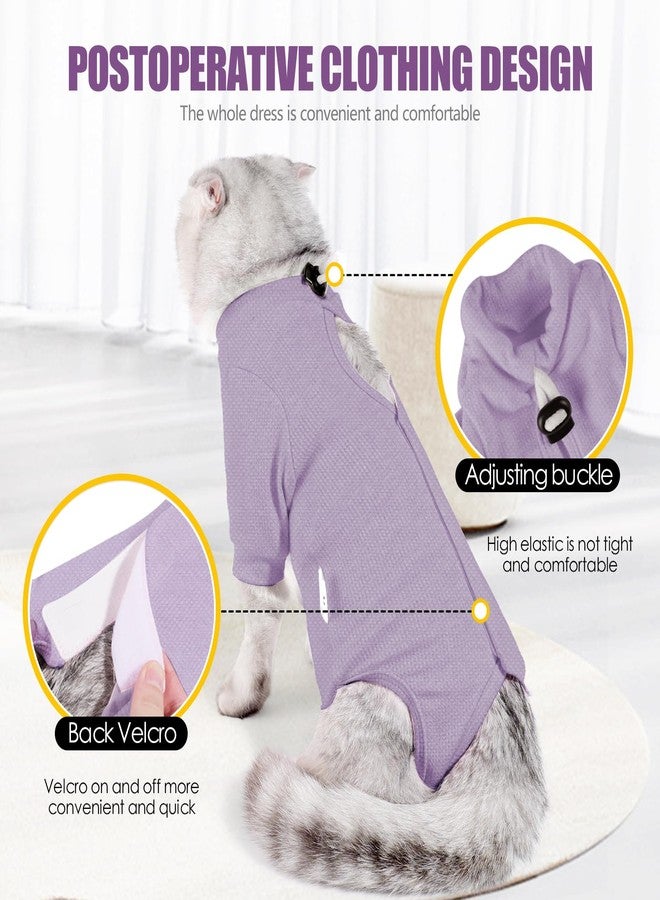 JOHNBOLIN Cat Surgery Recovery Suit - E-Collar Alternative Anti-Licking Spay/Neuter Bodysuit, Soft Pet Surgical Pajamas for Cats, Abdominal Wound Onesie (Purple, Small) - Image 4