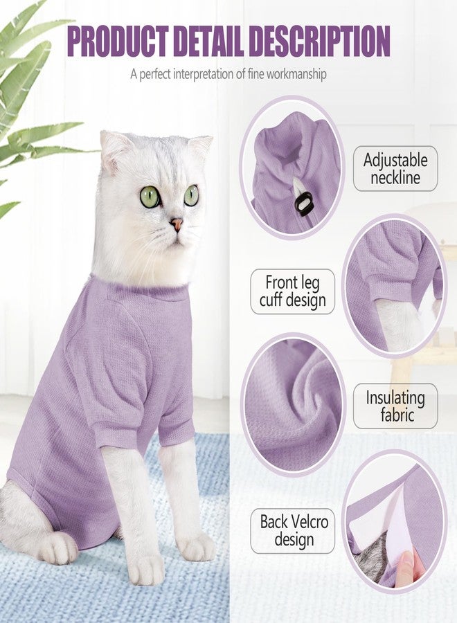 JOHNBOLIN Cat Surgery Recovery Suit - E-Collar Alternative Anti-Licking Spay/Neuter Bodysuit, Soft Pet Surgical Pajamas for Cats, Abdominal Wound Onesie (Purple, Small) - Image 2