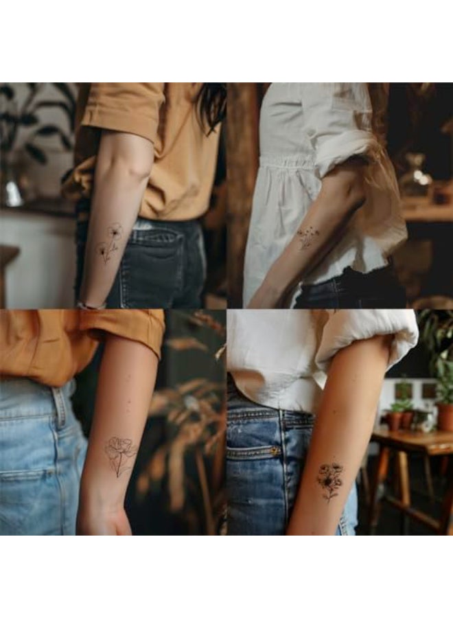 Awlee 50 Sheets Tiny Branch Black Flower Temporary Tattoos For Women Girl Floral Bouquet Small Tattoo Temporary Wild Plant Lavender Sweet Pea Larkspur Fake Tatoo Adults Face Hands Kids Sticker - Image 3