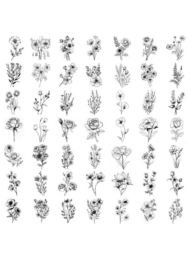 Awlee 50 Sheets Tiny Branch Black Flower Temporary Tattoos For Women Girl Floral Bouquet Small Tattoo Temporary Wild Plant Lavender Sweet Pea Larkspur Fake Tatoo Adults Face Hands Kids Sticker - Image 2