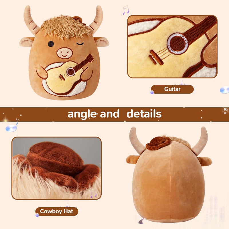 Glow Guards 12 ' ' Scottish Highland Cow Plush Pillow - Cute Stuffed Animal Soft Toy - Birthday Gift for Boys Girls Kids - Brown Cow Holding Guitar - Image 3