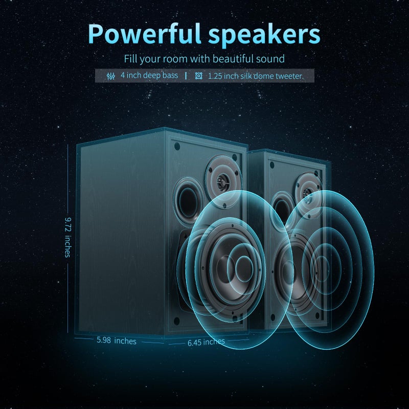 BESTISAN 4 Inch Powered Bookshelf Speakers with Deep Bass, Bluetooth 5.0 Studio Monitor Speakers, 2.0 Neared Field Audio Speakers with 2 RCA Line Input, Set of 2 Black-New Model - Image 2