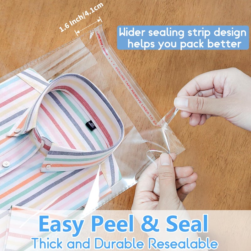 QOIUSO 9x11 Inch Self-Sealing Clear Plastic Shipping Bags for Clothes, 100 Pack OPP Poly Cellophane Packaging Bags with Reinforced Edges for Small Business Garment Storage & Mailing - Image 5