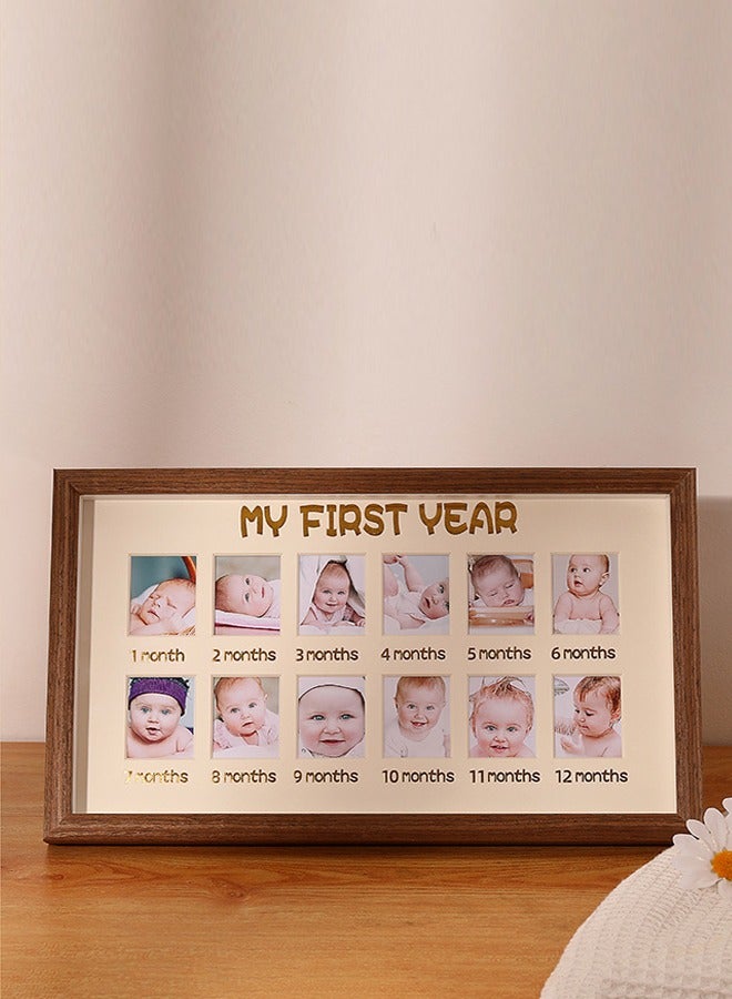 Baby Photo Frame,Wooden My First Year Picture Frame,Newborn 12 Months Milestone Photo Frames Baby Shower And Album Gifts - Image 1