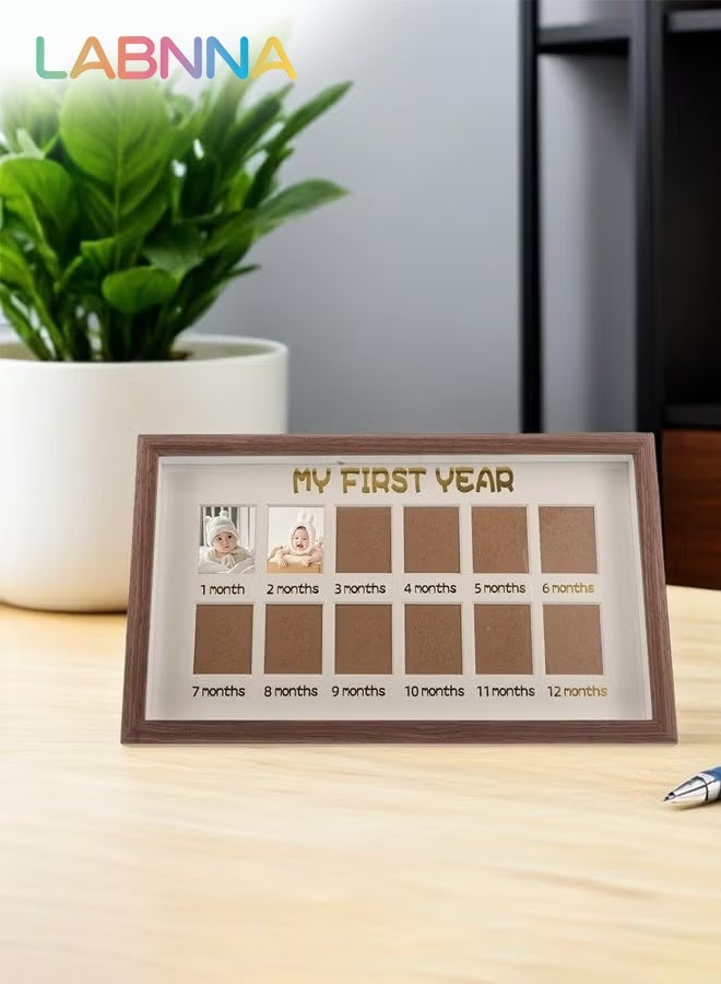 LABNNA My First Year Baby Picture Frame - 12 Month Milestone Collage Keepsake for Newborn to One Year, Gender Neutral Nursery Wall Decor New Mom Gift Baby Shower and Album Gifts - Image 1