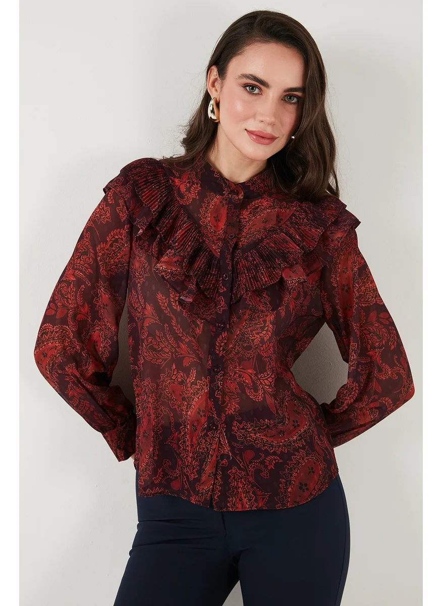 Lela Patterned Standard Fit Judge Collar Chiffon Shirt Women's Shirt 611GO00334