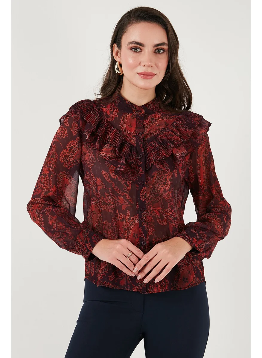 Lela Patterned Standard Fit Judge Collar Chiffon Shirt Women's Shirt 611GO00334