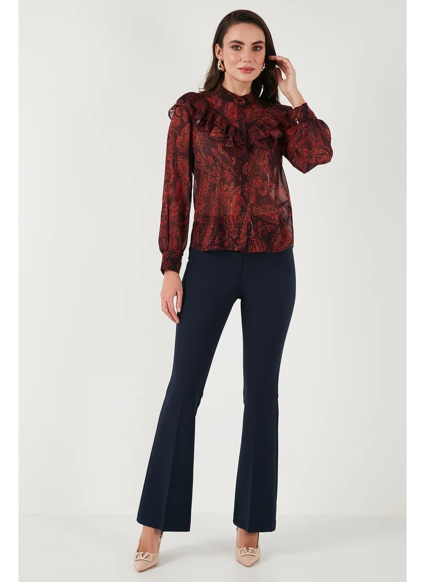 Lela Patterned Standard Fit Judge Collar Chiffon Shirt Women's Shirt 611GO00334